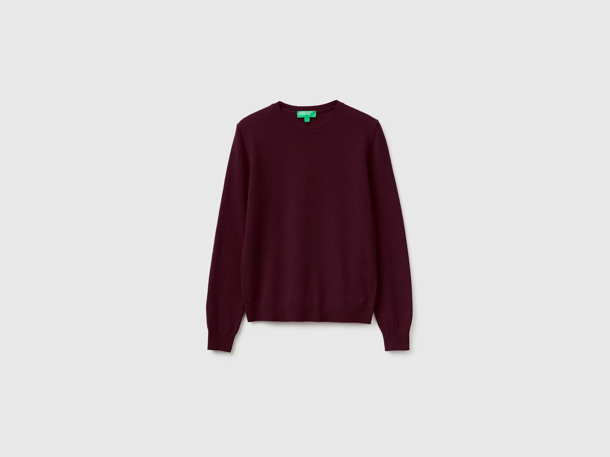 Plum crew neck sweater in pure Merino wool
