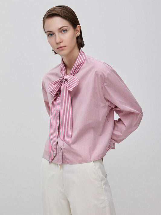 Striped crop shirt with bow